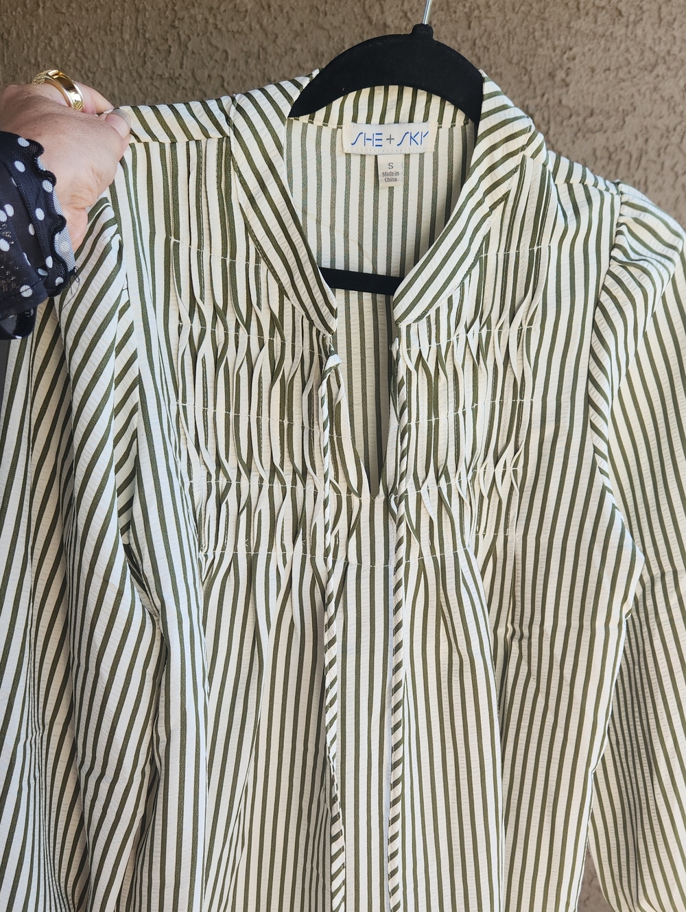 She + Sky Black & White Vertical Stripe Peasant Blouse